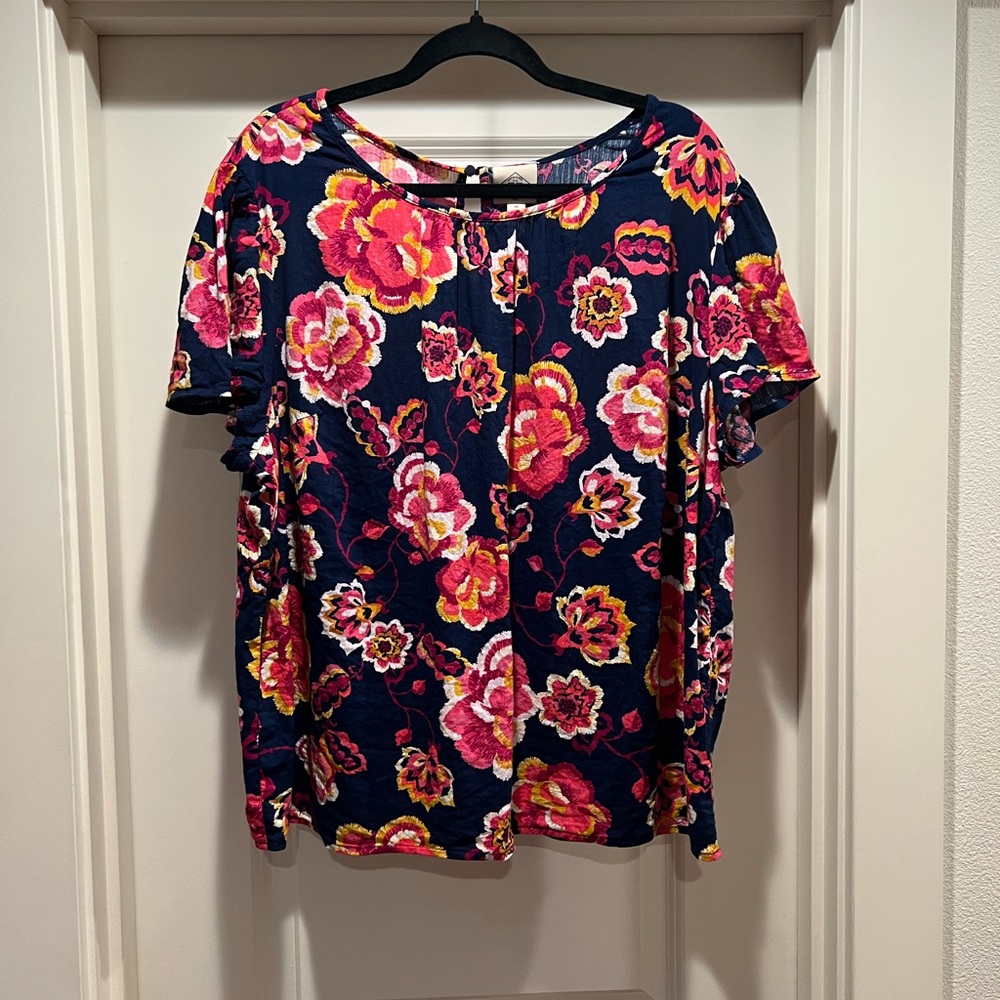 St. John's Bay Floral Blouse - Navy and Pink